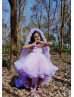 One Shoulder Lavender Tulle Ruffles High Low Flower Girl Dress